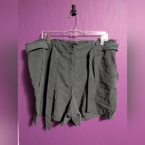 💜 Nine West Slate Grey Paper Bag Tie Waist Shorts Pockets XXL 1X 16 18